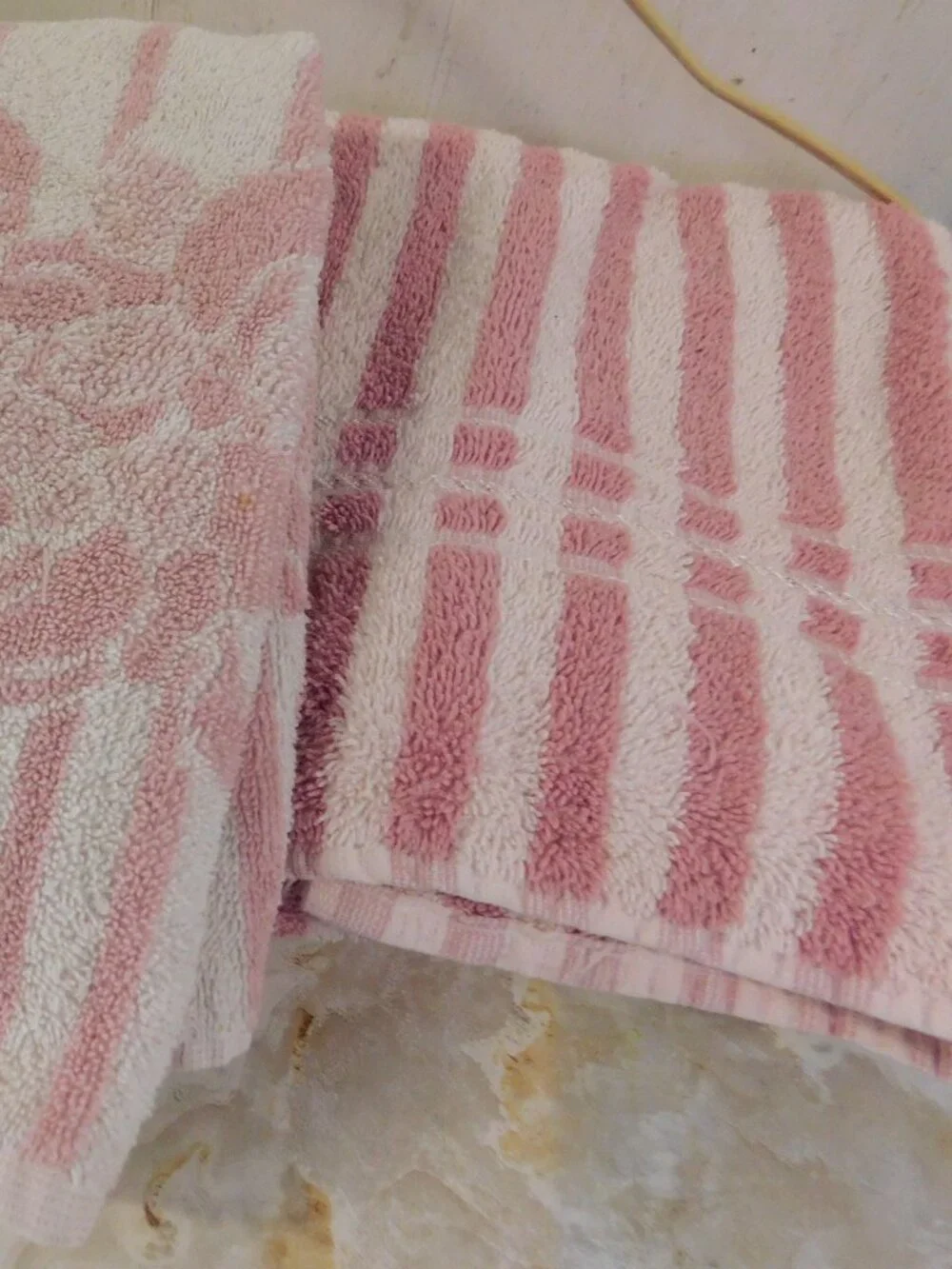 USA Made VTG Cotton Bathroom Towels by Cannon & Stevens Pink Floral & Stripe s/3